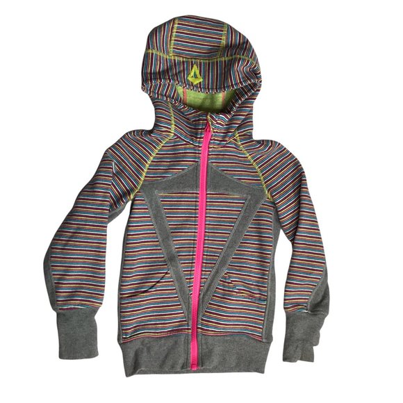 LULULEMON Ivivva Scuba Hoodie Hooded Jacket.Sweatshirt.Gray Pink Stripe Zip